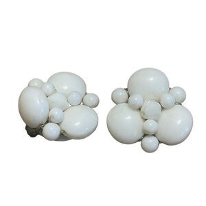 Vintage Signed Germany White Clip On Earrings